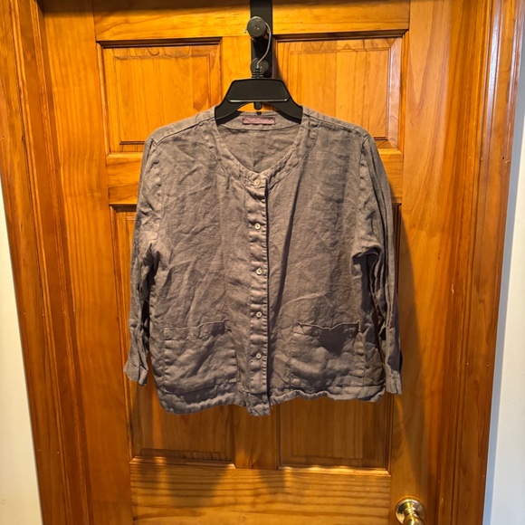 Cut Loose Women's 3/4 Sleeve Cropped Linen Jacket In Gray Medium Lagenlook - Picture 2 of 6